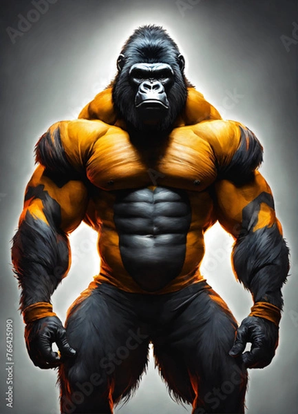 Fototapeta Muscle-Bound Gorilla Fitness Training in Future Art Logo