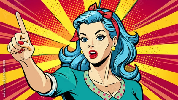 Obraz pop art woman pointing finger up  