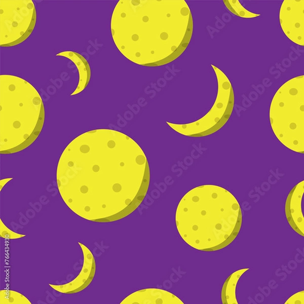 Obraz Cartoon pattern with planets. The moon and the moon on a purple background. Space vector graphics for printing, seamless background of galaxy constellations of the night sky, planet, moon or globe.