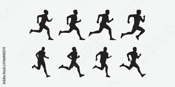 Fototapeta Running or jogging male silhouettes isolated on white background Vector Illustration