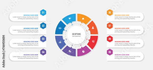 Obraz Circle Infographic Template Design With 8 Steps, Process Workflow Diagram