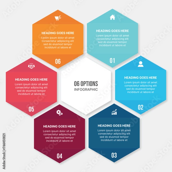 Obraz Infographic Template Design With 6 Steps, Process Workflow Diagram