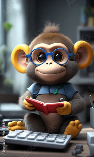 Fototapeta Mathematical Monkey Adorable Calculator User in Stunning 4K Unreal Engine Render
