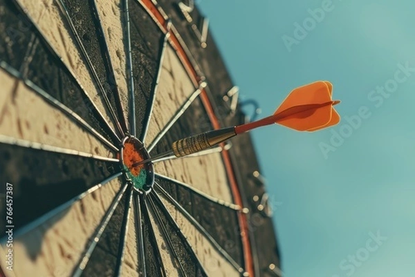Fototapeta Closeup of a red arrow hitting the center of a target