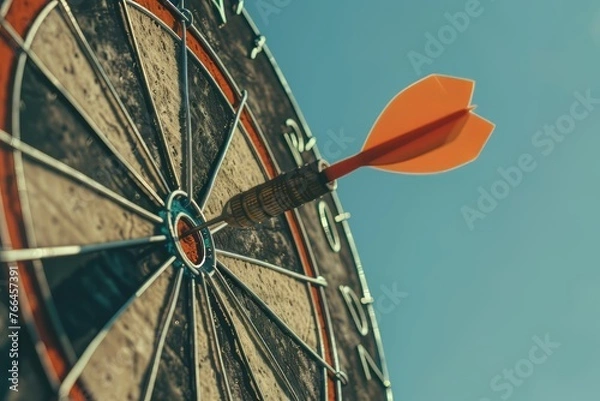 Fototapeta Closeup of a red arrow hitting the center of a target