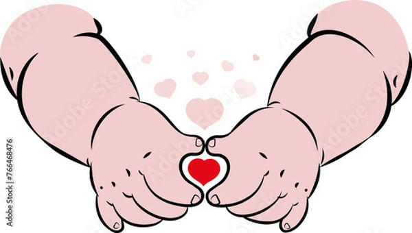 Fototapeta Vector illustration of baby hand making heart gesture or shape