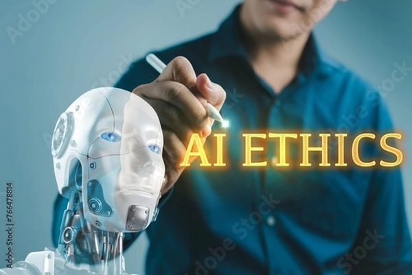 Fototapeta Developer made AI ETHICS, AI Regulation and  Laws,Concern of AI users and developer, follow the guideline Laws ethics and international standard transparency security and reliability
