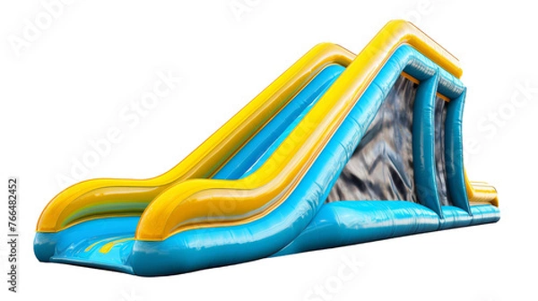 Fototapeta A vibrant inflatable water slide stands tall on a white background, ready for summer fun