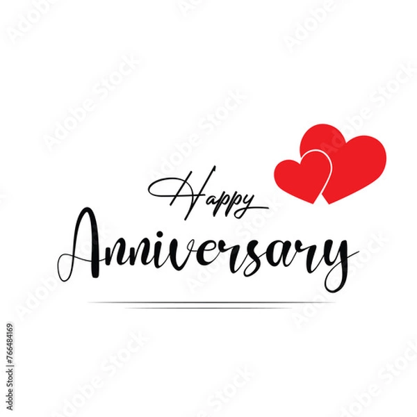 Fototapeta Happy anniversary wedding wish lettering text illustration with red love