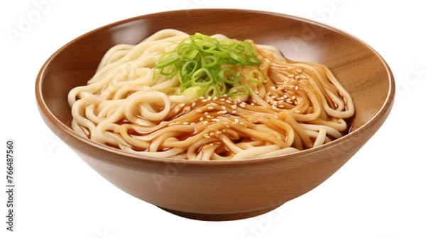 Obraz A beautifully crafted wooden bowl overflowing with savory noodles and colorful assorted vegetables