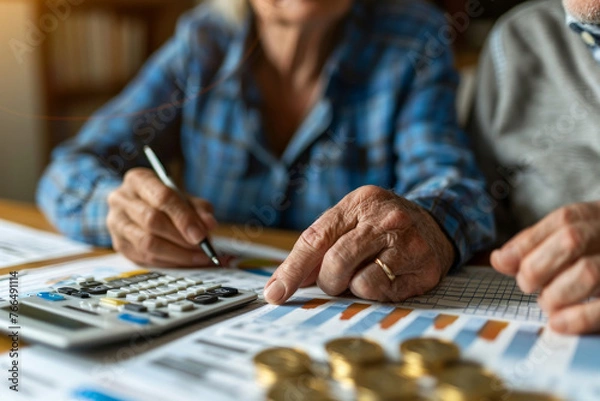 Obraz hands of older person with calculator