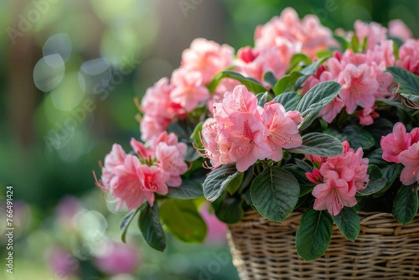 Obraz pink hydrangea flowers in a basket