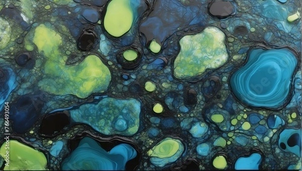 Fototapeta This dramatic abstract art piece is dark with striking neon yellow splashes, creating an impactful contemporary image
