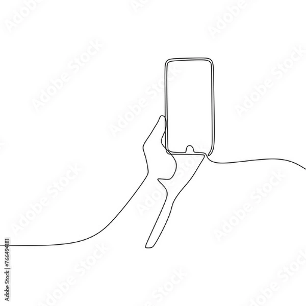 Fototapeta Single continous line art of hand holding phone