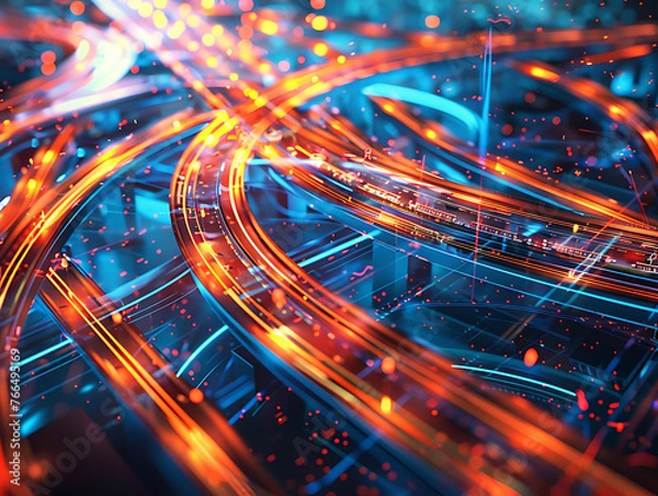 Fototapeta Abstract Urban Network: Interconnected Highways and Roads in Cityscape View