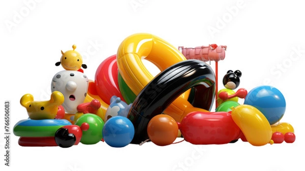 Fototapeta Colorful toys scattered on the ground in a playful chaos