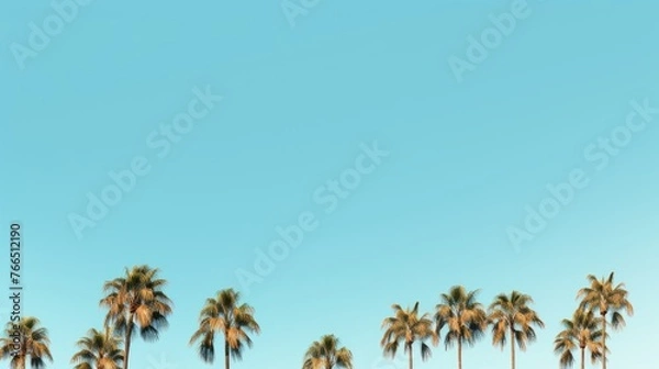Obraz Palm tree on blue sky background. Summer and vacation theme.