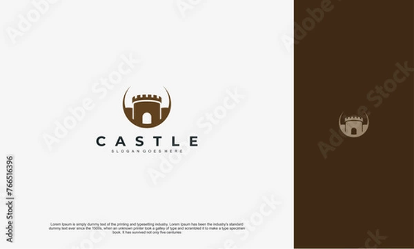 Fototapeta medieval castle building Logo old build tower, illustration vector design template