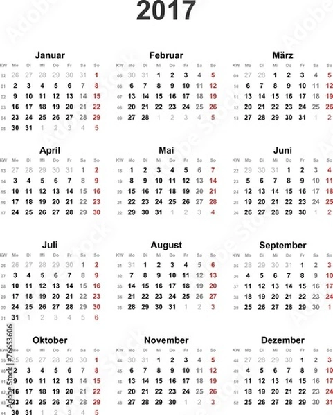 Obraz Kalender 2017 universal - ohne Feiertage
