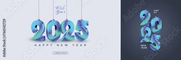 Fototapeta Happy new year 2025 with 3D hanging number. Greeting concept for 2025 new year celebration