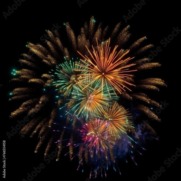 Obraz Fireworks light up on the black background