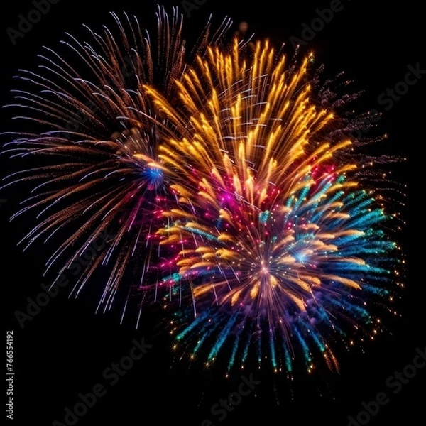 Obraz Fireworks light up on the black background