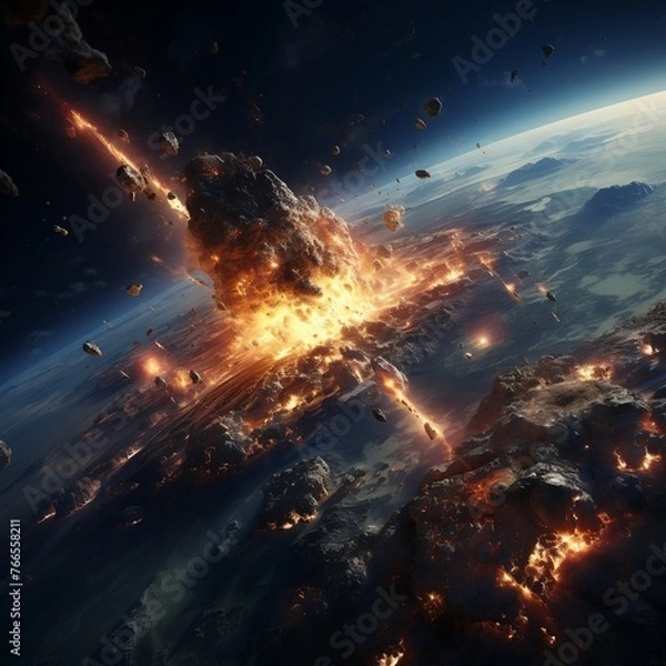 Obraz Asteroid Impact On Earth - Meteor In Collision - Contain 3d Rendering