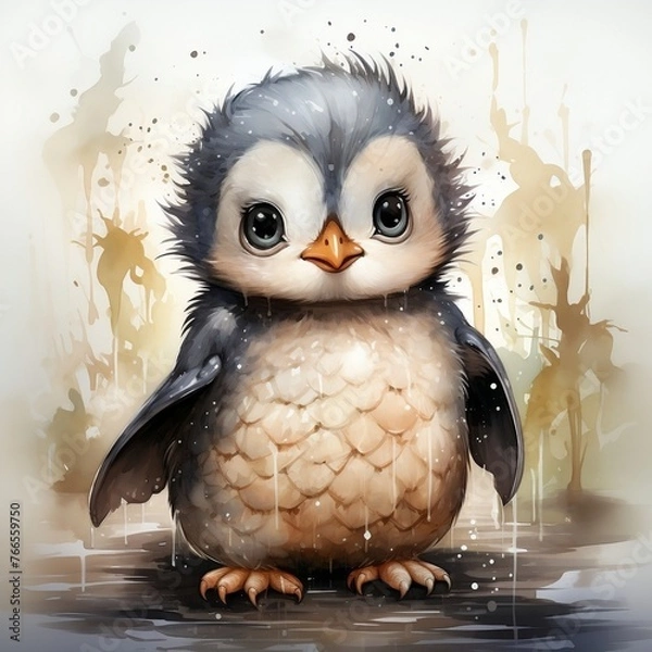 Obraz Cute penguin with watercolor effect, 2d illustration