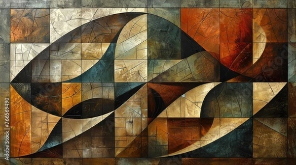 Fototapeta Geometric Abstract Art with Harmonic Curves in Earthy Tones