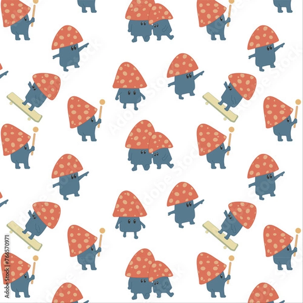 Obraz Groovy Retro Mushroom Seamless Pattern 