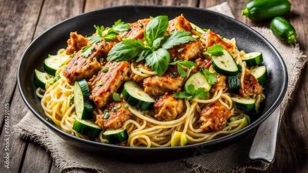 Obraz Algerian Recht noodles with zucchini and chicken