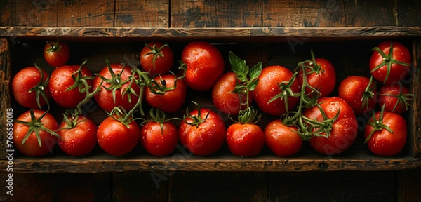 Fototapeta tomatoes in a wooden box