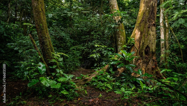 Fototapeta Tropical rainforest with big trees