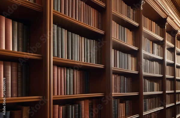 Obraz Library interior design with massive bookshelves and concrete floor, realistic illustration