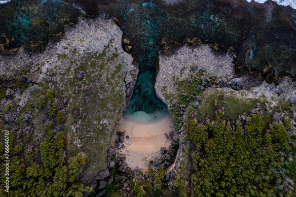 Fototapeta Aerial top view of Anse Bouteille during a morning in Rodrigues island	