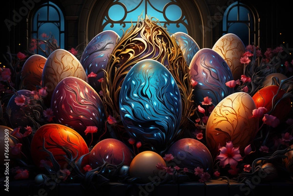 Obraz Easter holiday , Easter eggs with national ornaments.