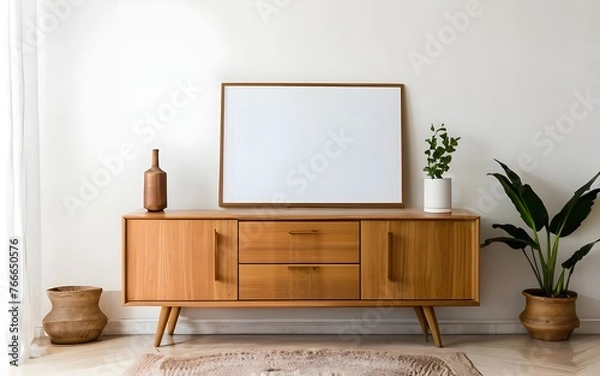 Fototapeta Mockup wall art empty frame white display 