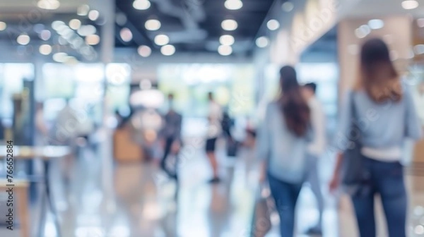 Fototapeta Business office with blurred people casual wear, with blurred bokeh background