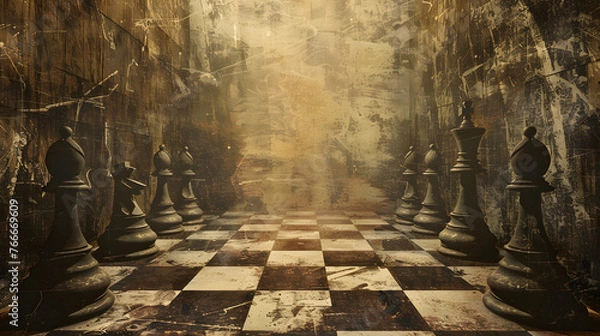 Obraz Vintage chess themed background, chess wallpaper, chess game