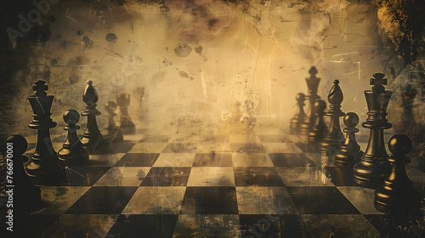 Obraz Vintage chess themed background, chess wallpaper, chess game