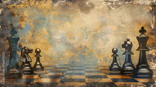 Obraz Vintage chess themed background, chess wallpaper, chess game