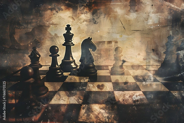 Obraz Vintage chess themed background, chess wallpaper, chess game