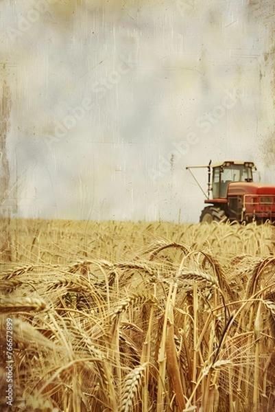 Obraz Vintage agriculture background, retro tractor and agriculture, retro farming wallpaper