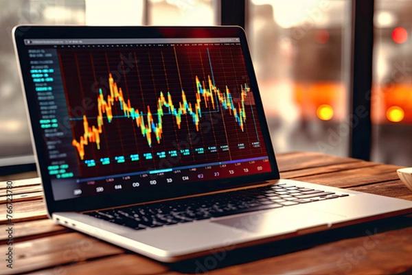 Obraz crypto currency with notebook screen	
