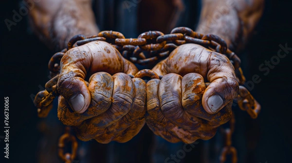 Fototapeta Chained Reflections: A Somber Meditation on Imprisonment ,generated by IA