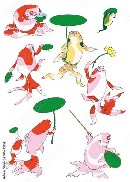 Obraz 歌川国芳 金魚づくしの　スタンプイメージイラスト
