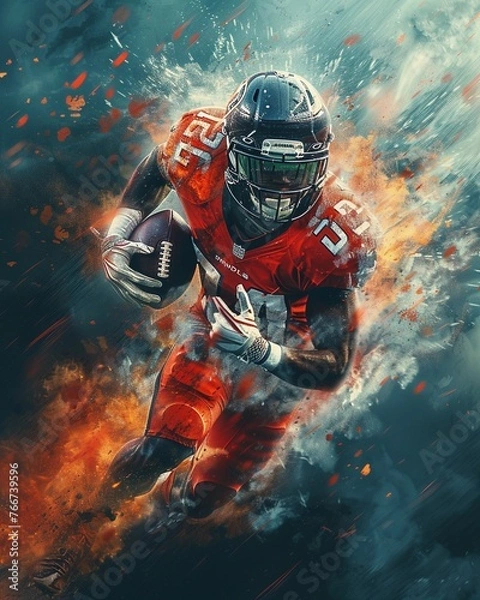 Fototapeta American football player in dynamic action, sports illustration, full intensity 3DCG,high resulution