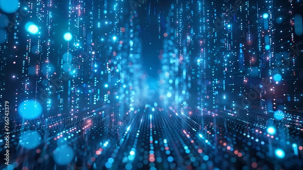 Fototapeta Futuristic big data information technology. Digital matrix background. High speed of light. Dynamic visualization.