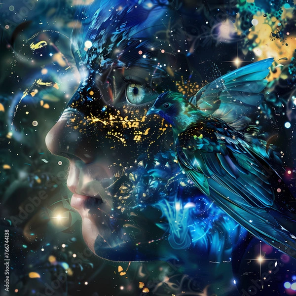 Fototapeta abstract fractal background of a bird person