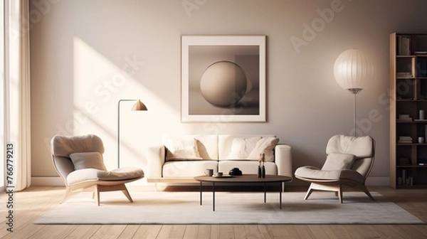 Fototapeta Interior composition of a sophisticated living room with elegant color palette 